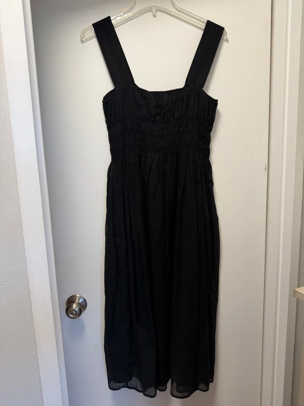 NWT Burberry Delilah Black Smocked Cotton Midi Dress 8084316 - Sz 6 - Picture 7 of 9